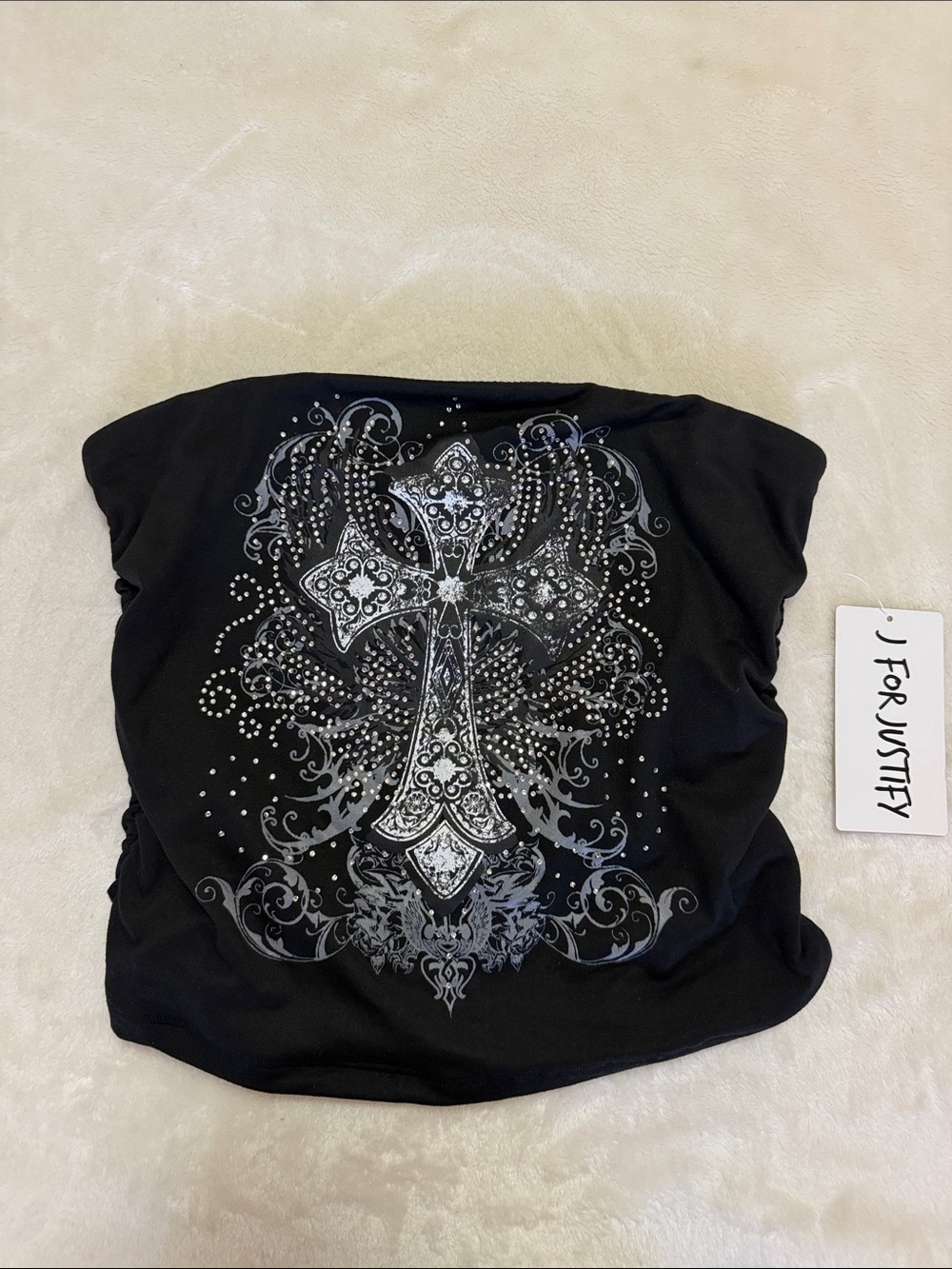J for Justify Black Strapless Tube Top with Silver Cross Detail
